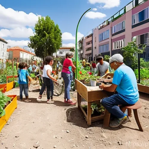 Home 1 회복력 있는 지역사회를 위한 공동체 프로그램 - **Prompt 1: Vibrant Community Garden and Sharing Economy**
A lively, sun-drenched urban communit...