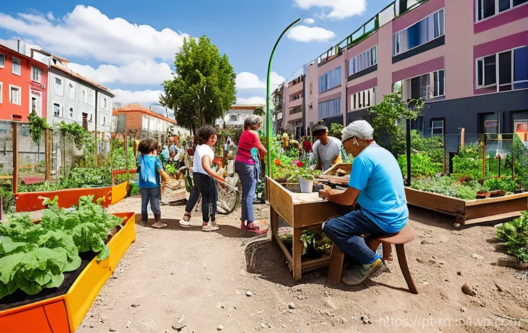회복력 있는 지역사회를 위한 공동체 프로그램 - **Prompt 1: Vibrant Community Garden and Sharing Economy**
    A lively, sun-drenched urban communit...
