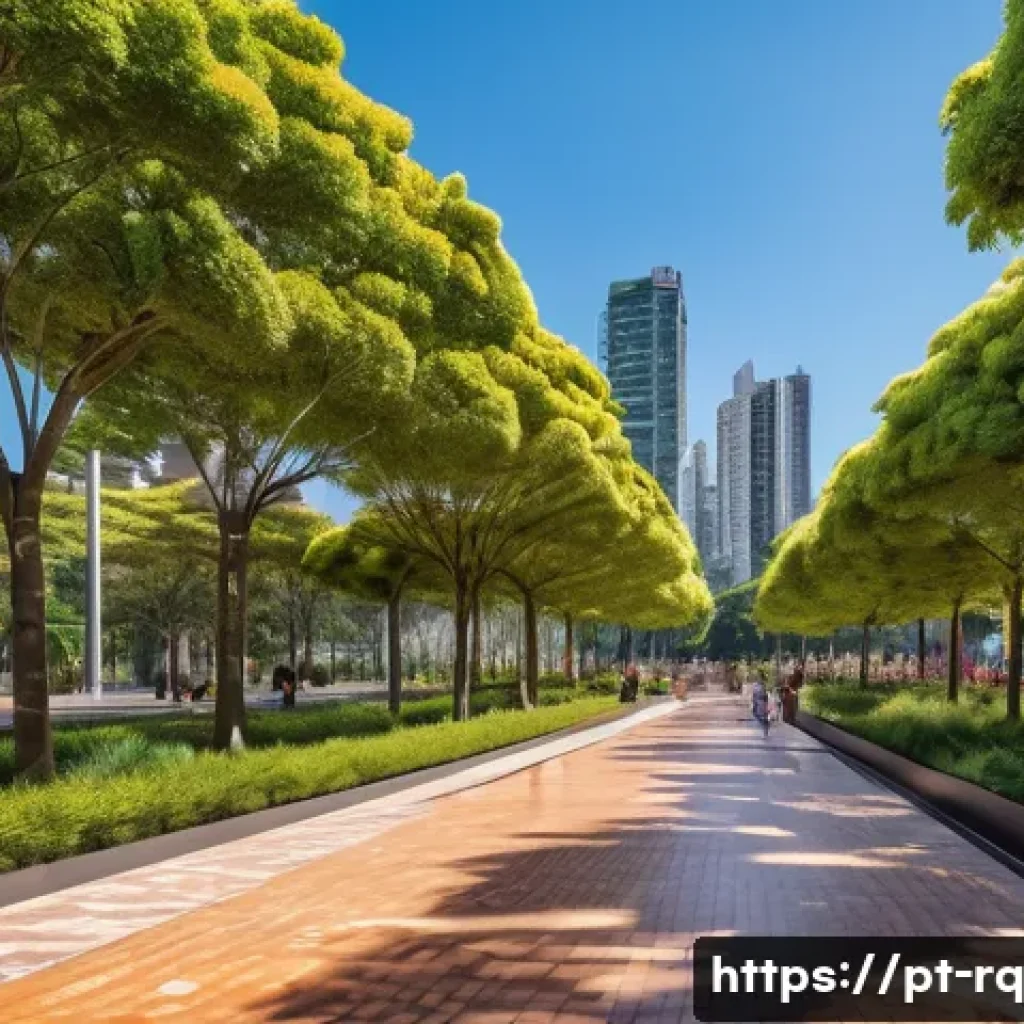 기후 회복력과 도시 재생의 관계 - A vibrant urban park in São Paulo featuring lush green trees, diverse flowering plants, and a large ...