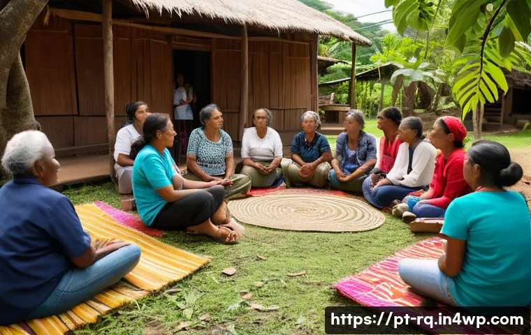 기후 회복력 커뮤니티 설계를 위한 참여 방법 - A vibrant community gathering in a Brazilian rural village, featuring diverse local residents includ...
