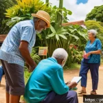 Home 22 커뮤니티 회복력 강화를 위한 교육 프로그램 - A vibrant community meeting in a Brazilian neighborhood park during daylight, featuring diverse adul...