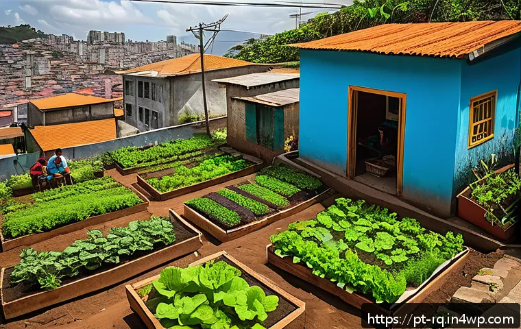 기후 회복력 향상을 위한 주민 참여의 실제 - A vibrant community urban garden in a Brazilian favela, with diverse residents&mdash;women, elderly, and c...