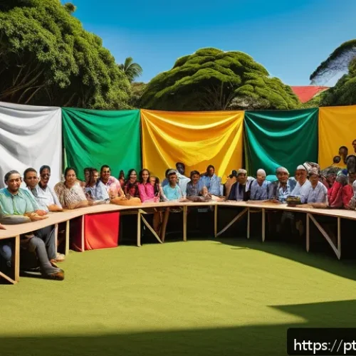 Home 30 회복력 있는 커뮤니티를 위한 정책적 접근 - A vibrant Brazilian urban community meeting outdoors, diverse residents actively participating in a ...