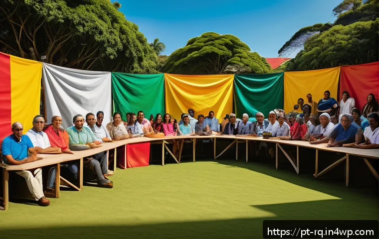 회복력 있는 커뮤니티를 위한 정책적 접근 - A vibrant Brazilian urban community meeting outdoors, diverse residents actively participating in a ...