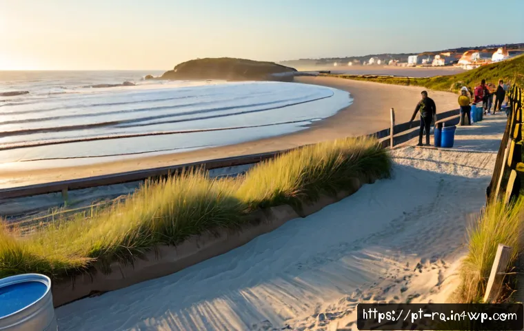 기후 변화와 커뮤니티의 회복력 향상 - Photorealistic coastal community resilience scene in Portugal, diverse neighbors of different ages p...